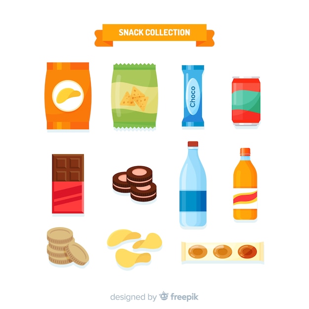 Gratis vector snacks in plat ontwerp