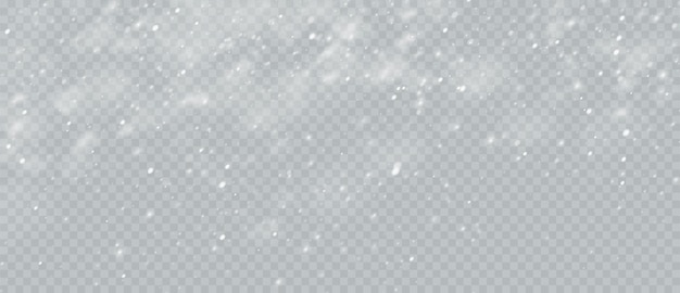 Sneeuw Blizzard realistische overlay achtergrond. Sneeuwvlokken vliegen in de lucht geïsoleerd op transparante achtergrond. Achtergrond voor kerstontwerp. Vector illustratie eps10