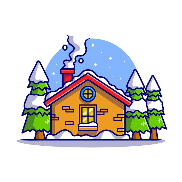 Sneeuwcabine in de Winter Cartoon Vector Icon Illustratie. Gebouw vakantie pictogram Concept geïsoleerd Premium Vector. Platte cartoonstijl