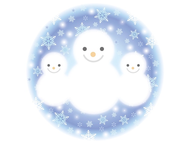 Gratis vector sneeuwpop familie in een blauwe cirkel achtergrond vectorillustratie geïsoleerd op een witte achtergrond