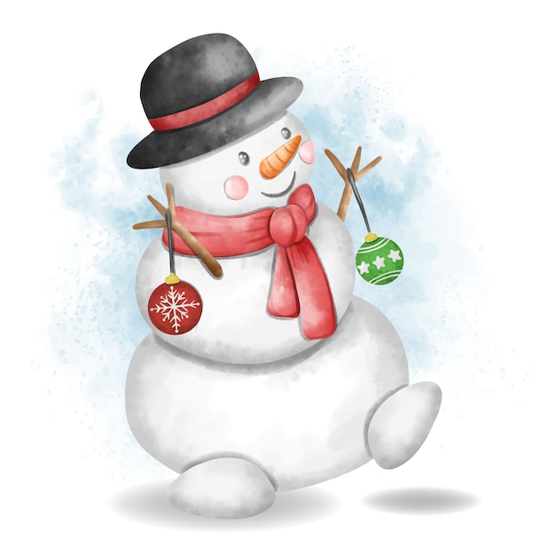 Gratis vector sneeuwpop kerstkarakter met kerstballen