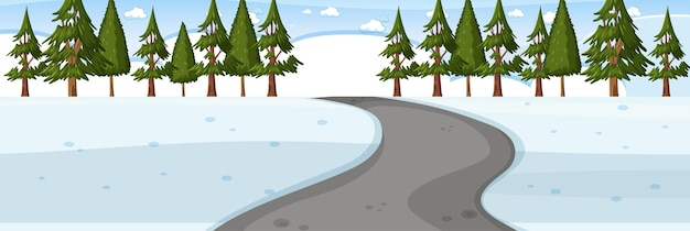 Sneeuwscèneweg door het horizontale parklandschap