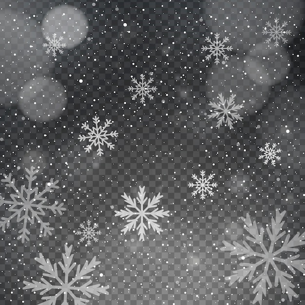 Sneeuwvlokken op een transparante bokehachtergrond