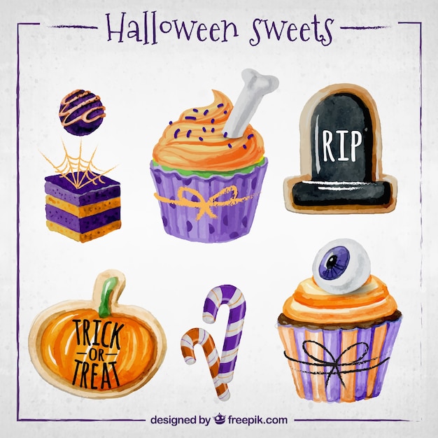 Gratis vector snoep halloween beschilderd met waterverf