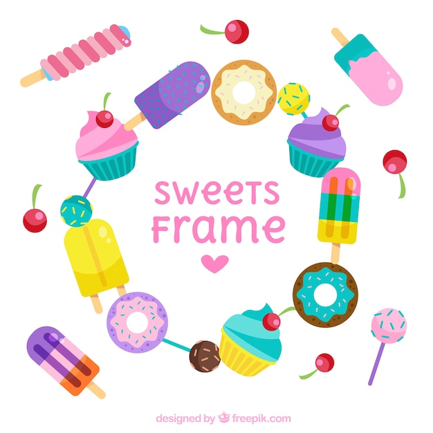 Gratis vector snoepjesframe met plat ontwerp