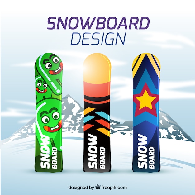 Gratis vector snowboard met moderne ontwerpen