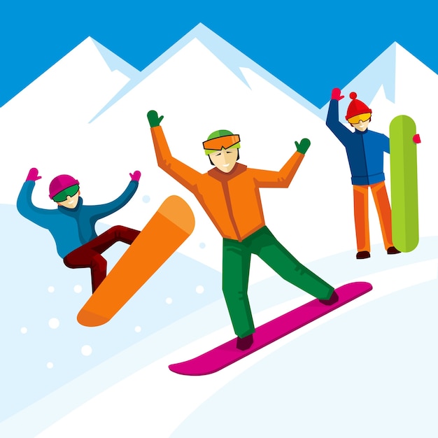 Gratis vector snowboarder karakter in vlakke stijl. winterberg, extreme levensstijl, vectorillustratie ontwerpen