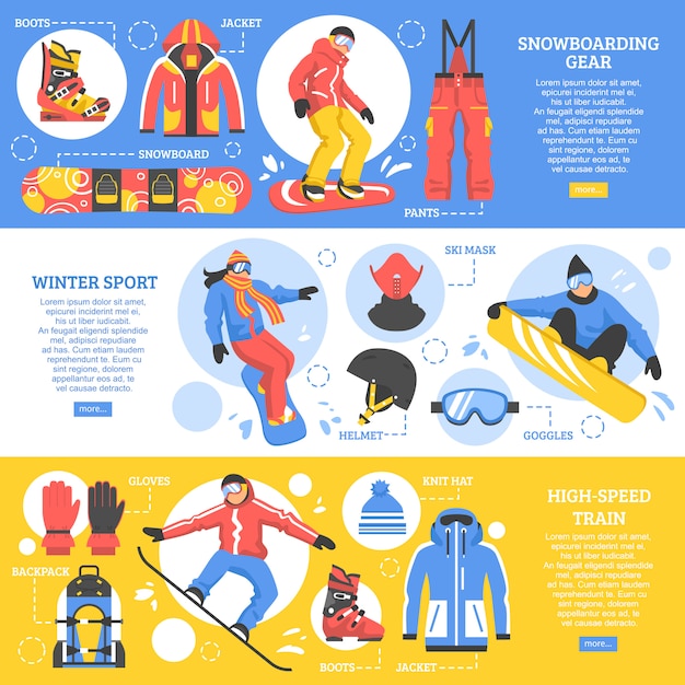 Gratis vector snowboarding horizontale banners