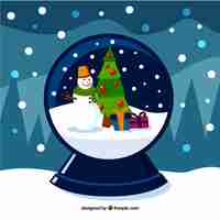 Gratis vector snowglobe van kerstmis van sneeuwman