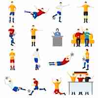 Gratis vector soccer game mensen plat pictogrammen instellen