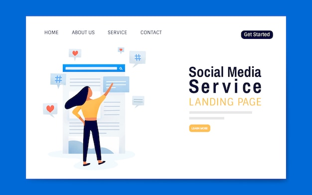 Social media-dienst bestemmingspagina lay-out vector