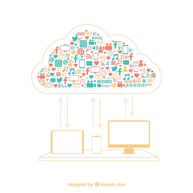 Gratis vector social media-elementen in een cloud-vorm