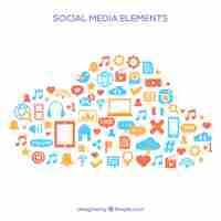 Gratis vector social media-elementen in een cloud-vorm