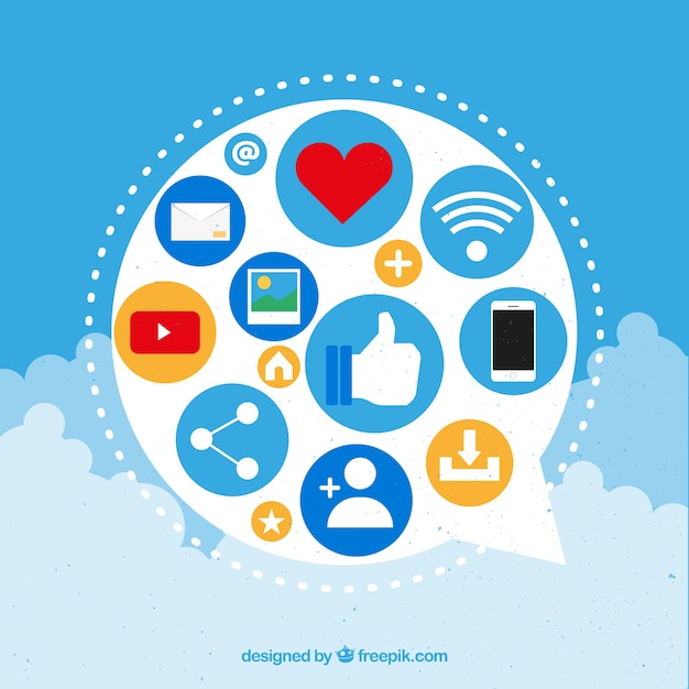 Gratis vector social media-elementen in een cloud-vorm