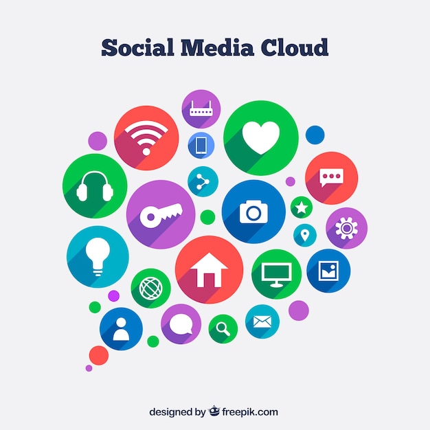 Social media-elementen in een cloud-vorm