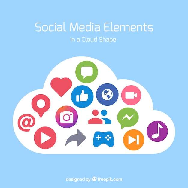 Social media-elementen in een cloud-vorm