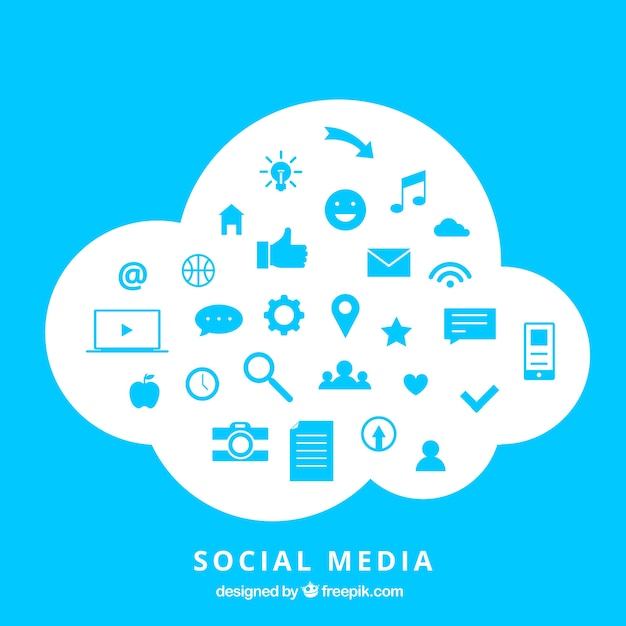 Social media-elementen in een cloud-vorm