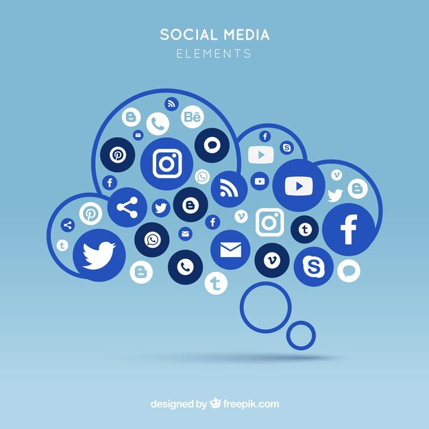 Social media-elementen in een cloud-vorm