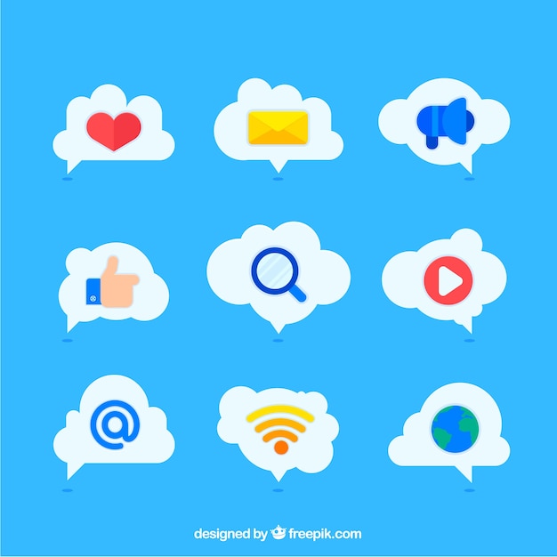 Gratis vector social media-elementen in een cloud-vorm