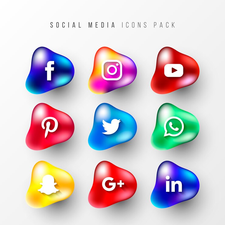 Social media iconen packs met vloeiende vormen