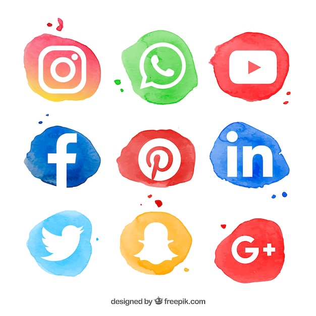 Social media logo&#39;s collectie in aquarel stijl