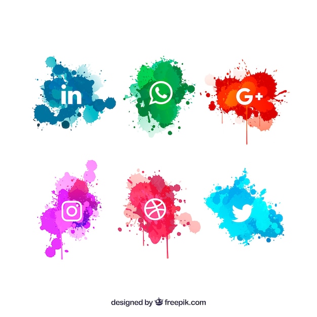 Social media logo&#39;s collectie in aquarel stijl