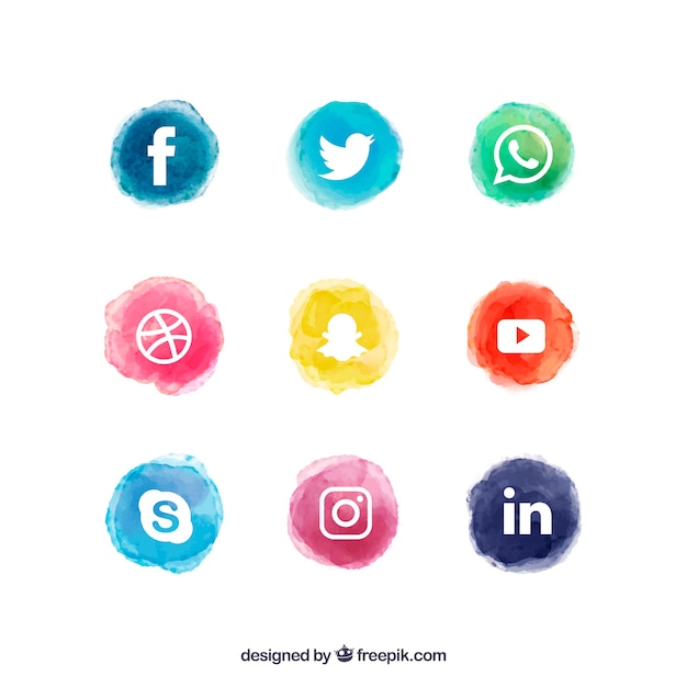 Social media logo's collectie in aquarel stijl