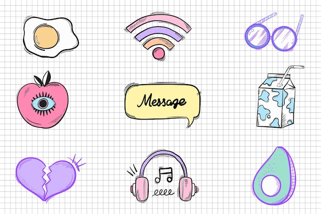 Social media pictogram hand getrokken doodle cartoon sticker