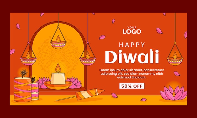 Gratis vector social media promo-sjabloon voor diwali hindoe-festivalviering