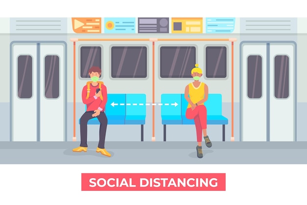 Sociale afstand in openbaar vervoer geïllustreerd