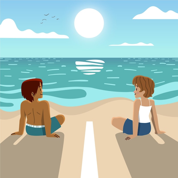 Gratis vector sociale afstand op het strand