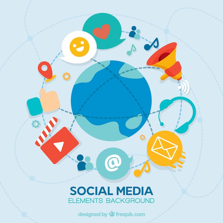 Gratis Vector sociale media elementenachtergrond in vlakke stijl