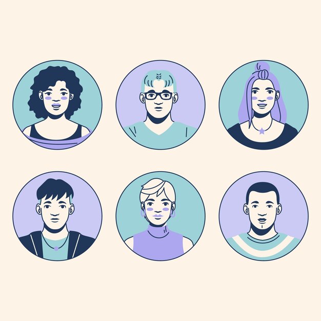 Sociale media hand getrokken avatar illustratie
