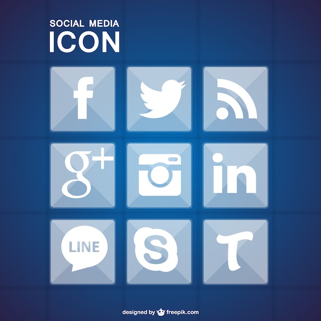 Sociale media pictogrammen blauw geometrische set Gratis Vector