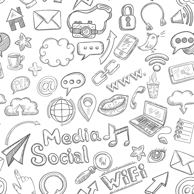 Gratis Vector sociale naadloze doodle