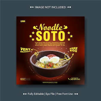 Soep noedels eten online speciaal menu promotie vierkante banner sjabloon voor sociale media