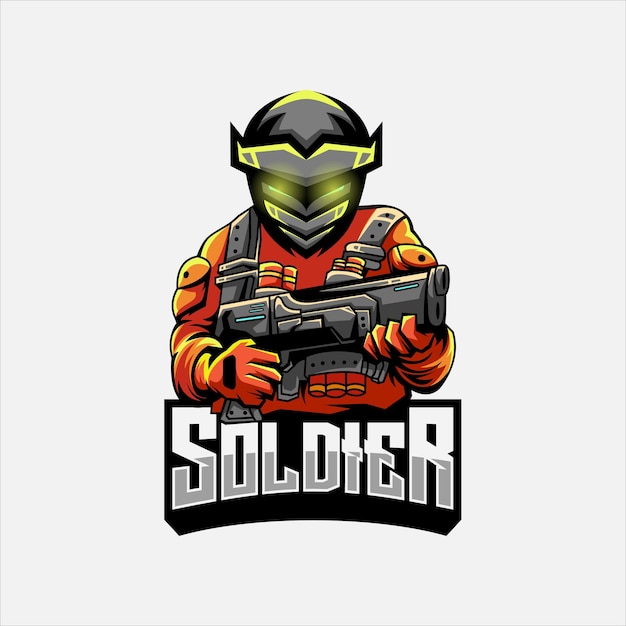 Gratis vector soldaat robot masker mascotte esport logo afbeelding ontwerp