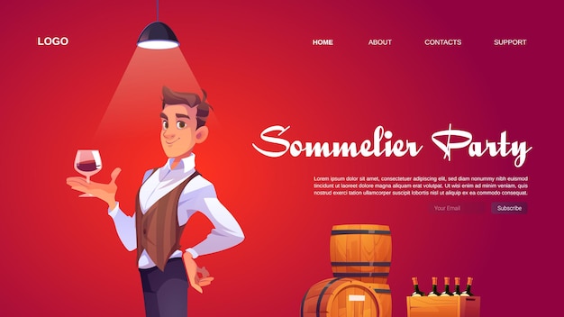 Sommelier feestwebsite met man met wijnglas