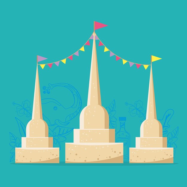 Songkran-piramides met vlaggen