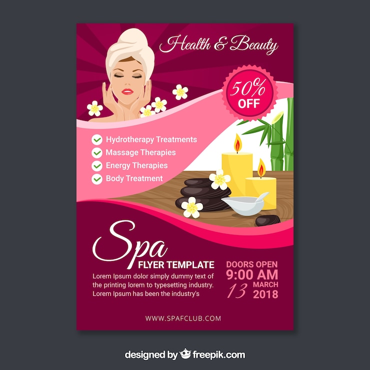 Gratis Vector spa folder sjabloon in platte ontwerp