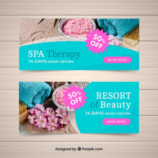 Gratis vector spa salonbanners met een foto