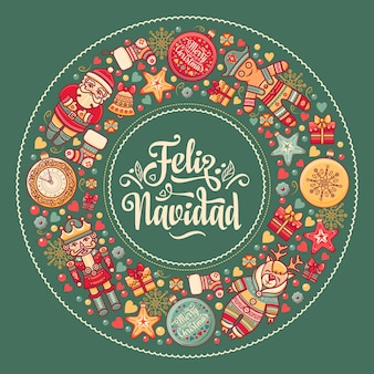 Spaanse kerstkaart engelse vertaling happy christmas vectorillustratie van een kerst