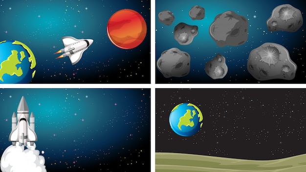 Gratis vector space scene planeet set