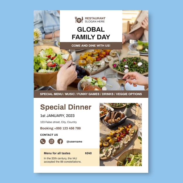 Gratis vector speciaal diner flyer sjabloonontwerp