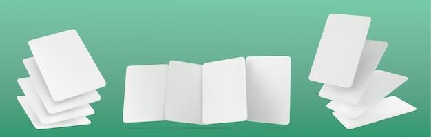 Gratis vector speelkaarten mockup realistische vector illustratie set van vier blanco wit papier of kartonnen elementen voor pokerspel sjabloon lege mock up op groene achtergrond voor casino of gokactiviteiten