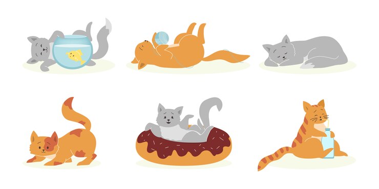 Gratis Vector speelse grijze en oranje katten set