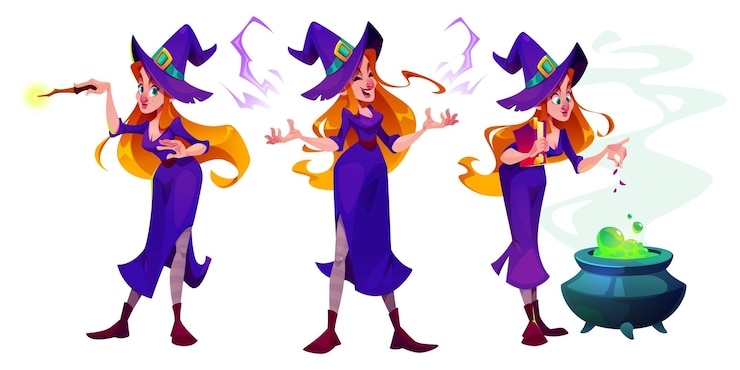 Gratis Vector spel heks personage casting spreuk