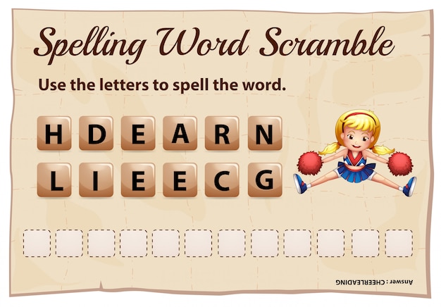 Spelling scramble game sjabloon voor cheerleading