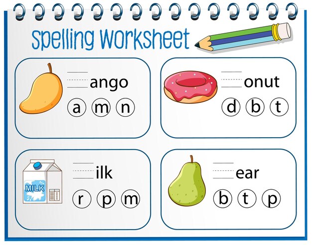 Spelling werkbladsjabloon voor kinderen