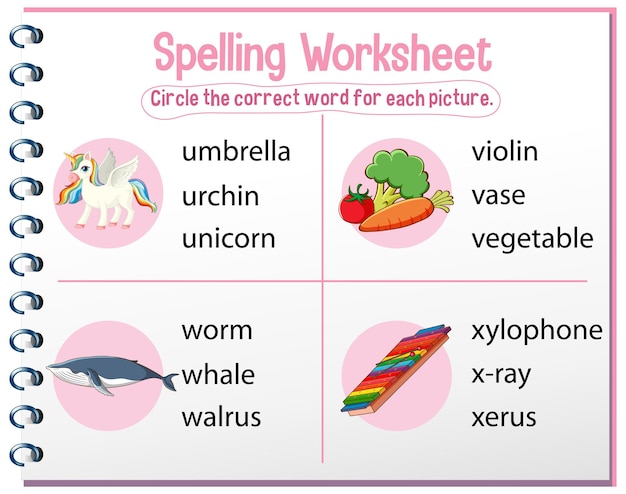 Spelling werkbladsjabloon voor kinderen